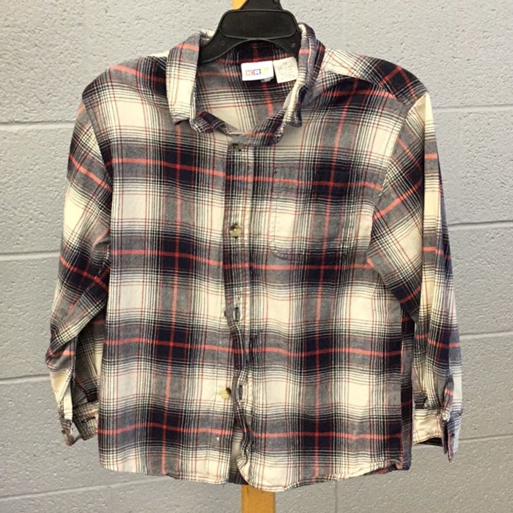 7 KRU red white blue plaid button up